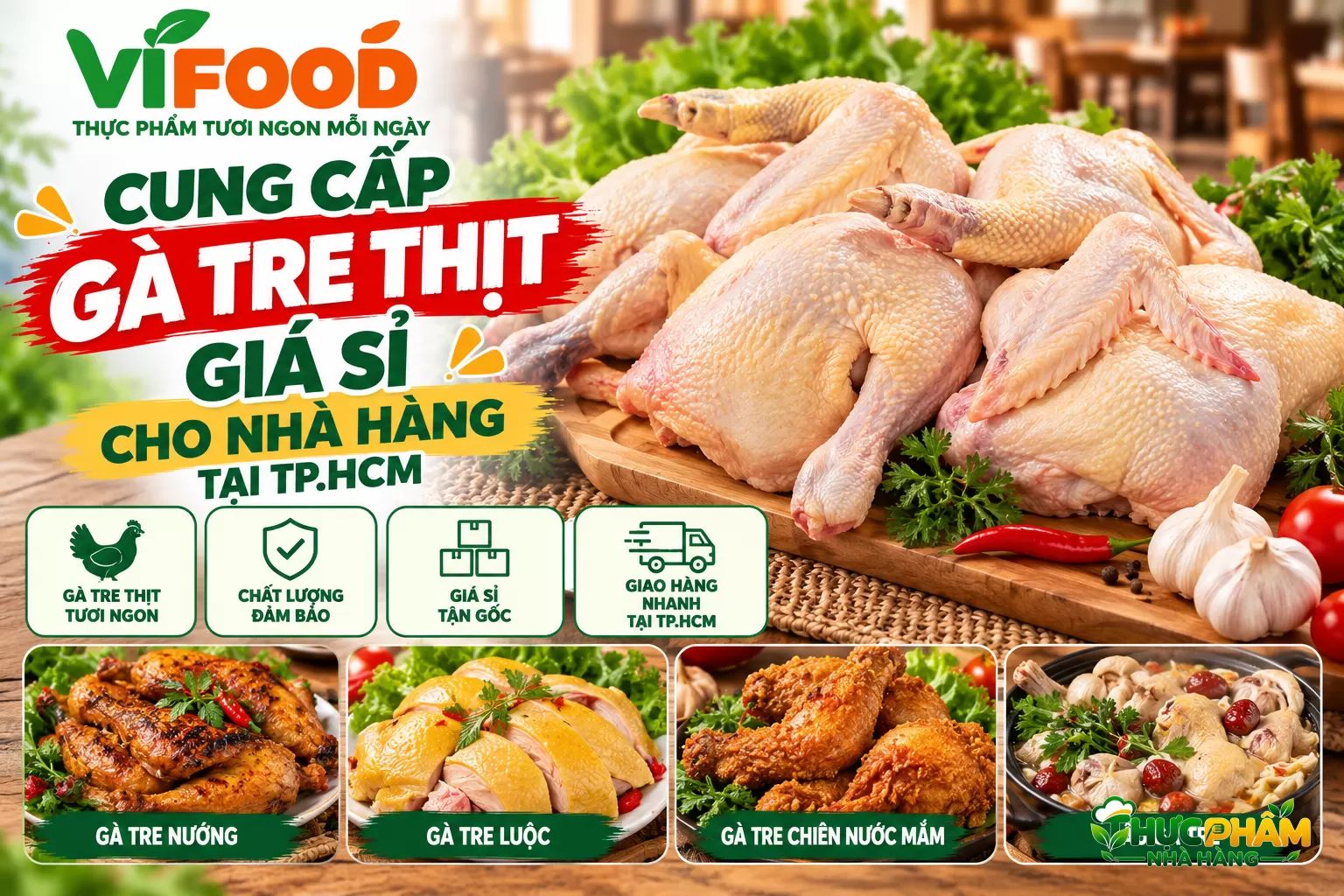 VIFOOD Cung Cấp Gà Tre Thịt Giá Sỉ Cho Nhà Hàng Tại TP.HCM